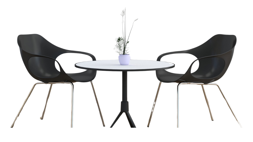 Cafe furniture consisting of black dining seating and bistro table