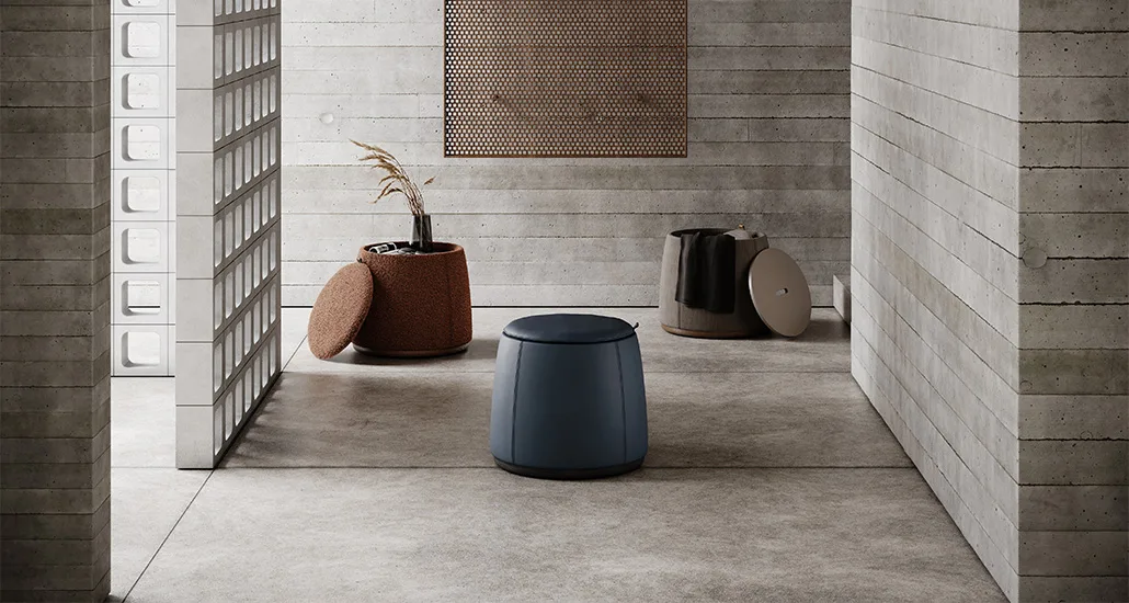 Avery pouf is a contemporary pouf which can be used as side table and storage. Avery pouf is customizable in leather and velvet fabrics and is suitable for hospitality, contract and residential projects.