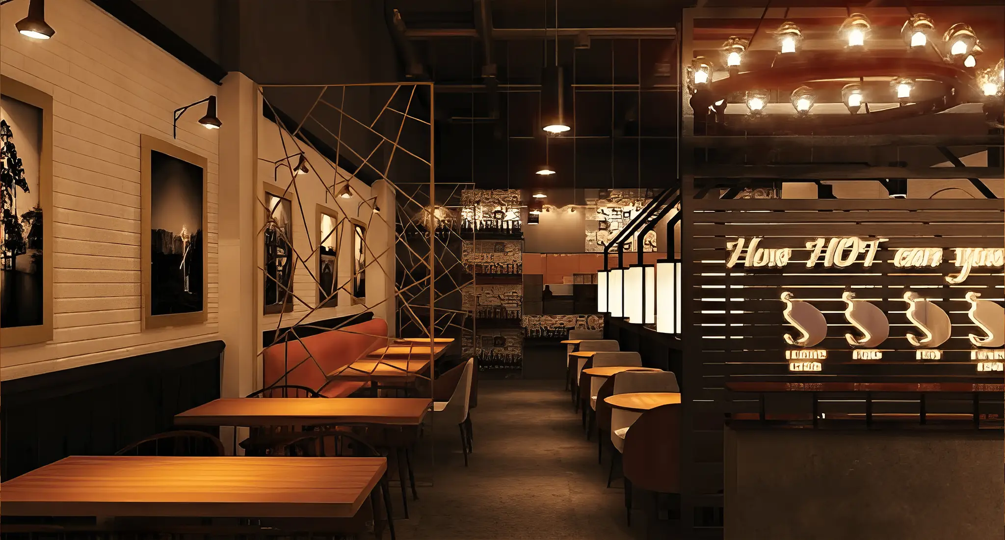 A visually appealing restaurant setting at Galitos, Dubai Parks and Resorts, characterized by red booths and white walls.